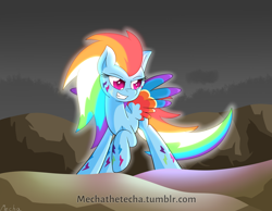 Size: 1800x1400 | Tagged: safe, artist:mechanized515, derpibooru import, rainbow dash, pegasus, pony, female, glowing mane, rainbow power, solo