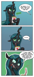 Size: 860x1920 | Tagged: safe, artist:nauth, queen chrysalis, changeling, changeling queen, ..., ask, comic, cup, drinking, smoothie, straw, tumblr