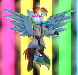 Size: 3653x3533 | Tagged: safe, artist:tomboygirl45, derpibooru import, rainbow dash, pegasus, pony, fanfic:rainbow factory, clothes, high res, lab coat, rainbow factory dash, solo