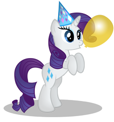 Size: 2000x2150 | Tagged: safe, artist:gratlofatic, rarity, pony, unicorn, :o, balloon, bipedal, cute, female, hat, mare, open mouth, party hat, raribetes, rearing, simple background, smiling, solo, transparent background, vector