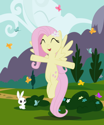 Size: 1000x1200 | Tagged: safe, artist:adcoon, angel bunny, fluttershy, butterfly, pegasus, pony, female, mare