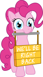 Size: 834x1494 | Tagged: safe, artist:naterrang, pinkie pie, earth pony, pony, mouth hold, sign, simple background, solo, transparent background