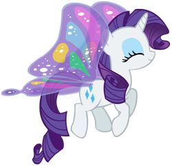 Size: 1912x1843 | Tagged: safe, artist:purplefairy456, rarity, pony, unicorn, butterfly wings, eyes closed, flying, glimmer wings, gossamer wings, simple background, solo, transparent background, vector, wings