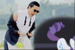 Size: 288x192 | Tagged: safe, edit, rarity, pony, unicorn, animated, gangnam style, gif, loop, perfect loop, psy, tail whip
