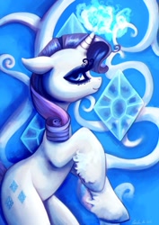 Size: 1125x1592 | Tagged: safe, artist:caindra, rarity, pony, unicorn, female, horn, magic, mare, solo, unshorn fetlocks