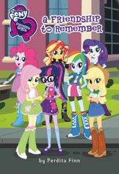 Size: 516x750 | Tagged: source needed, safe, derpibooru import, applejack, fluttershy, pinkie pie, rainbow dash, rarity, sci-twi, sunset shimmer, twilight sparkle, equestria girls, a friendship to remember, book, book cover, humane five, humane seven, humane six, merchandise, my little pony logo, perdita finn