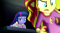 Size: 1280x720 | Tagged: safe, screencap, sunset shimmer, twilight sparkle, twilight sparkle (alicorn), alicorn, equestria girls, rainbow rocks