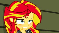 Size: 1280x720 | Tagged: safe, screencap, sunset shimmer, equestria girls, rainbow rocks, blushing, out of context, solo