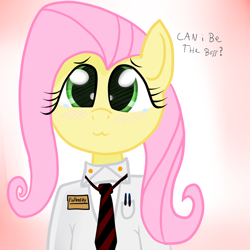 Size: 900x900 | Tagged: safe, artist:jhannrahn, fluttershy, pegasus, pony, boss, female, mare, the office