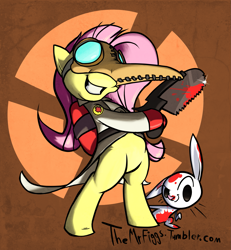 Size: 1847x2000 | Tagged: safe, artist:figgs, angel bunny, fluttershy, pegasus, pony, crossover, fluttermedic, medic, team fortress 2