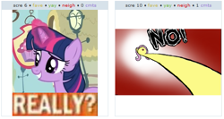 Size: 527x280 | Tagged: safe, derpibooru import, fluttershy, twilight sparkle, pegasus, pony, exploitable meme, juxtaposition, juxtaposition win, meme, meta, no, why.jpg