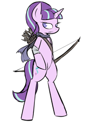 Size: 1500x2000 | Tagged: source needed, safe, artist:pandramodo, starlight glimmer, pony, arrow, bipedal, bow (weapon), bow and arrow, clothes, scarf, solo