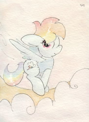 Size: 688x943 | Tagged: safe, artist:slightlyshade, derpibooru import, rainbow dash, pegasus, pony, clothes, shirt, solo, traditional art