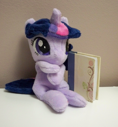 Size: 800x864 | Tagged: safe, artist:yukamina-plushies, derpibooru import, twilight sparkle, beanie (plushie), book, cute, irl, photo, plushie, solo