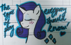 Size: 900x569 | Tagged: safe, artist:haterthepony, rarity, pony, unicorn, female, horn, mare, text, white coat