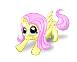 Size: 1280x1024 | Tagged: safe, artist:dori-to, fluttershy, pegasus, pony, blushing, female, looking at you, looking up, mare, simple background, smiling, solo, spread wings, standing, three quarter view, white background, wings