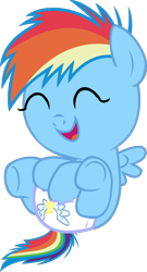 Size: 771x1425 | Tagged: artist needed, safe, derpibooru import, rainbow dash, pegasus, pony, baby, baby dash, baby pony, cute, dashabetes, diaper, eyes closed, female, foal, rubbing, simple background, transparent background, vector, wonderbolts logo