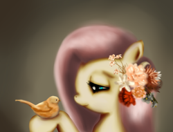 Size: 1500x1146 | Tagged: safe, artist:fra-92, fluttershy, bird, pegasus, pony, female, flower, mare