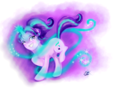 Size: 1024x768 | Tagged: safe, artist:catcor, starlight glimmer, pony, unicorn, female, glowing horn, horn, magic, mare, signature, smiling, solo