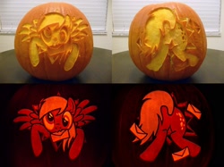 Size: 1600x1199 | Tagged: safe, derpy hooves, pegasus, pony, carving, female, halloween, holiday, jack-o-lantern, mare, plot, pumpkin