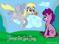 Size: 1024x768 | Tagged: safe, artist:tim-kangaroo, derpy hooves, oc, pegasus, pony, female, flower, mare, sad