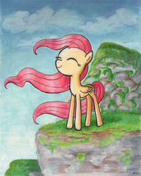 Size: 1453x1820 | Tagged: safe, artist:catscratchpaper, fluttershy, pegasus, pony, female, mare, pink mane, traditional art, yellow coat