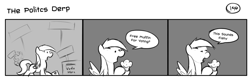 Size: 1280x404 | Tagged: safe, artist:tetrapony, derpy hooves, pegasus, pony, comic:the daily derp, comic, female, mare, monochrome, muffin, solo, the politics derp