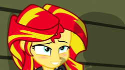 Size: 1280x720 | Tagged: safe, edit, edited screencap, screencap, sunset shimmer, twilight sparkle, twilight sparkle (alicorn), alicorn, equestria girls, rainbow rocks, blushing, boop, female, lesbian, shadow, shipping, sunsetsparkle