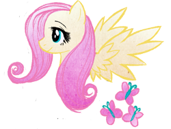 Size: 761x574 | Tagged: safe, artist:rizcifra, fluttershy, butterfly, pegasus, pony, female, mare, solo