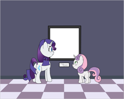 Size: 902x722 | Tagged: safe, rarity, sweetie belle, pony, unicorn, exploitable meme, modern art, museum meme, picture, template, vector