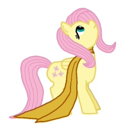 Size: 500x490 | Tagged: safe, fluttershy, pegasus, pony, clothes, cyborg 009, female, folded wings, looking up, mare, profile, scarf, simple background, solo, standing, white background, wings