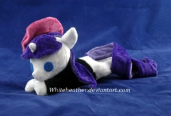 Size: 1875x1278 | Tagged: safe, artist:whiteheather, rarity, pony, beanie (plushie), beatnik rarity, beret, clothes, hat, irl, photo, plushie, solo