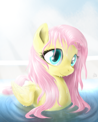 Size: 2000x2500 | Tagged: safe, artist:mlpanon, fluttershy, duck pony, pegasus, pony, beautiful, cute, flutterduck, high res, shyabetes, solo, water, wet mane