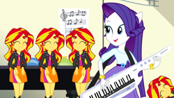 Size: 1280x720 | Tagged: safe, edit, edited screencap, screencap, rarity, sunset shimmer, equestria girls, rainbow rocks