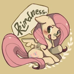 Size: 500x500 | Tagged: safe, artist:mi-eau, fluttershy, pegasus, pony, cute, element of kindness, one word, solo, speech bubble