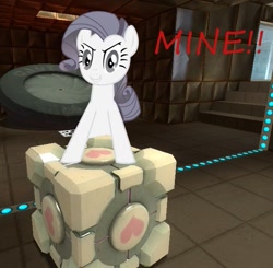 Size: 613x600 | Tagged: safe, artist:celrahk, rarity, pony, unicorn, companion cube, crossover, discorded, portal (valve)