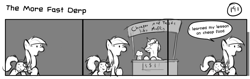 Size: 1280x404 | Tagged: safe, artist:tetrapony, derpy hooves, oc, pegasus, pony, comic:the daily derp, comic, duo, female, mare, monochrome, muffin