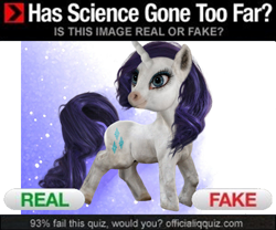 Size: 500x415 | Tagged: safe, rarity, pony, unicorn, has science gone too far?, real or fake, uncanny valley, untooned, what has science done