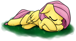 Size: 1000x544 | Tagged: safe, artist:stardustxiii, fluttershy, pegasus, pony, female, mare, pink mane, sleeping, yellow coat