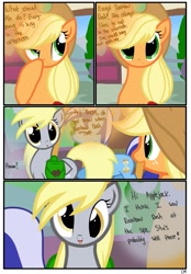 Size: 1741x2500 | Tagged: safe, artist:pyruvate, applejack, derpy hooves, minuette, earth pony, pegasus, pony, comic:the usual, comic, female, mare