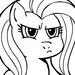 Size: 945x945 | Tagged: safe, artist:megasweet, fluttershy, pegasus, pony, angry, black and white, bust, female, grayscale, mare, monochrome, portrait, pouting, reaction, reaction image, solo, unamused