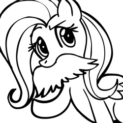 Size: 945x945 | Tagged: safe, artist:megasweet, fluttershy, pegasus, pony, black and white, female, grayscale, mare, monochrome, moustache, raised eyebrow, raised hoof, solo