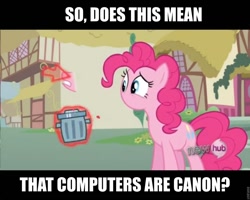 Size: 960x768 | Tagged: safe, pinkie pie, earth pony, pony, magic duel, image macro, no mouth, text