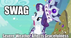 Size: 500x269 | Tagged: safe, screencap, princess platinum, rarity, pony, unicorn, hearth's warming eve (episode), hearth's warming eve, image macro, snow, swag