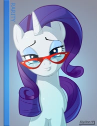 Size: 1230x1582 | Tagged: safe, artist:skyart301, rarity, pony, unicorn, bedroom eyes, female, glasses, looking at you, mare, rarity's glasses, smiling, solo