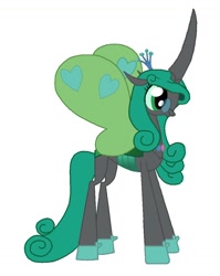 Size: 820x1032 | Tagged: safe, artist:kirbymlp, queen chrysalis, reversalis, changeling, changeling queen, chrysalislover, glasses, happy face, mirror, mirror universe, simple background, solo, white background