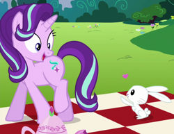 Size: 594x459 | Tagged: safe, screencap, angel bunny, starlight glimmer, pony, rabbit, no second prances, cropped, female, happy, heart, interspecies, love, male, shipping, smiling, starbunny, straight