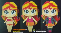 Size: 2257x1250 | Tagged: safe, artist:eljoeydesigns, sunset shimmer, equestria girls, rainbow rocks, alternate costumes, belly button, bikini, blushing, clothes, papercraft, swimsuit