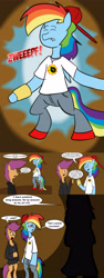 Size: 2538x6758 | Tagged: safe, artist:7thdementia, derpibooru import, rainbow dash, scootaloo, pegasus, pony, fanfic:rainbow factory, ask factory scootaloo, clothes, comic, factory scootaloo, rainbow factory dash, serious rainbow, silhouette