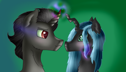 Size: 5112x2928 | Tagged: safe, artist:funny-arts, king sombra, queen chrysalis, changeling, changeling queen, pony, unicorn, absurd resolution, chrysombra, male, shipping, straight